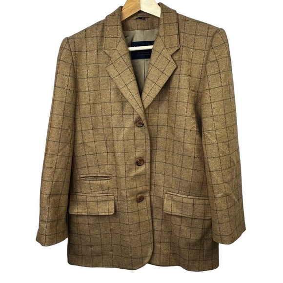 Johnstons of Elgin Jackets & Blazers - Johnstons of Elgin Tan Cashmere Blazer Jacket size 8 EUR 38 Plaid